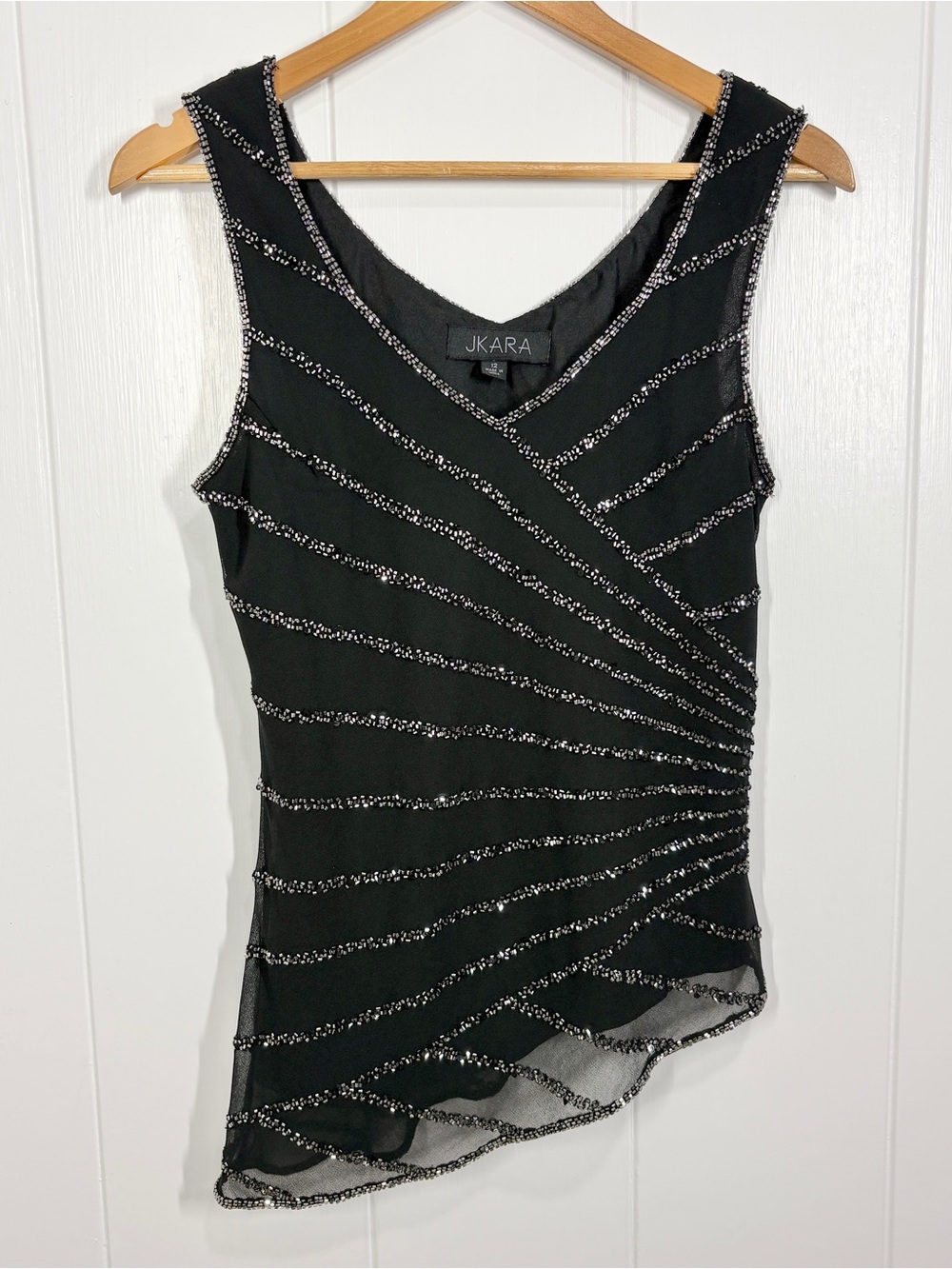 Y2K JKARA Women’s Beaded Sleeveless Top Size 12 Black Formal